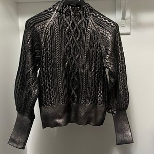 Express metallic foil mock neck sweater